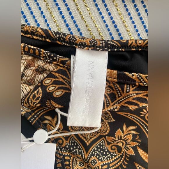 Zimmermann Tali Mesh Ruffle Bikini Swim Two-piece Brown Paisley Floral Sz 6 NWT - Picture 6 of 16